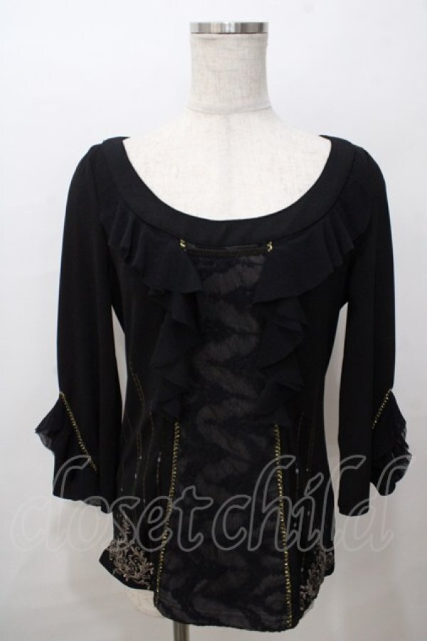 画像1: Rozen Kavalier / フロントレース裾刺繍トップス  黒 Y-25-08-17-085-OO-TO-SZ-ZY (1)