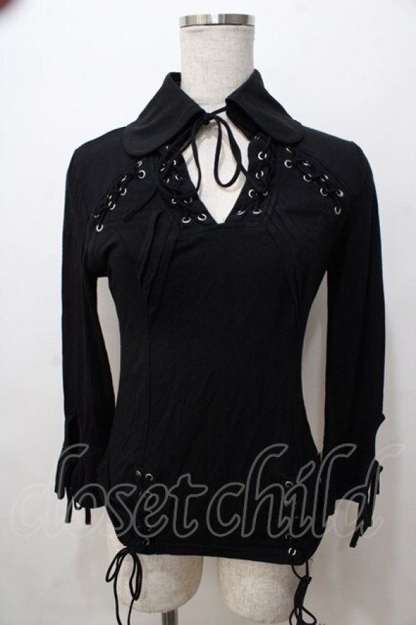 画像1: OZZ ANGELO / 編み上げトップス  黒 Y-25-08-17-089-OO-TO-SZ-ZY (1)