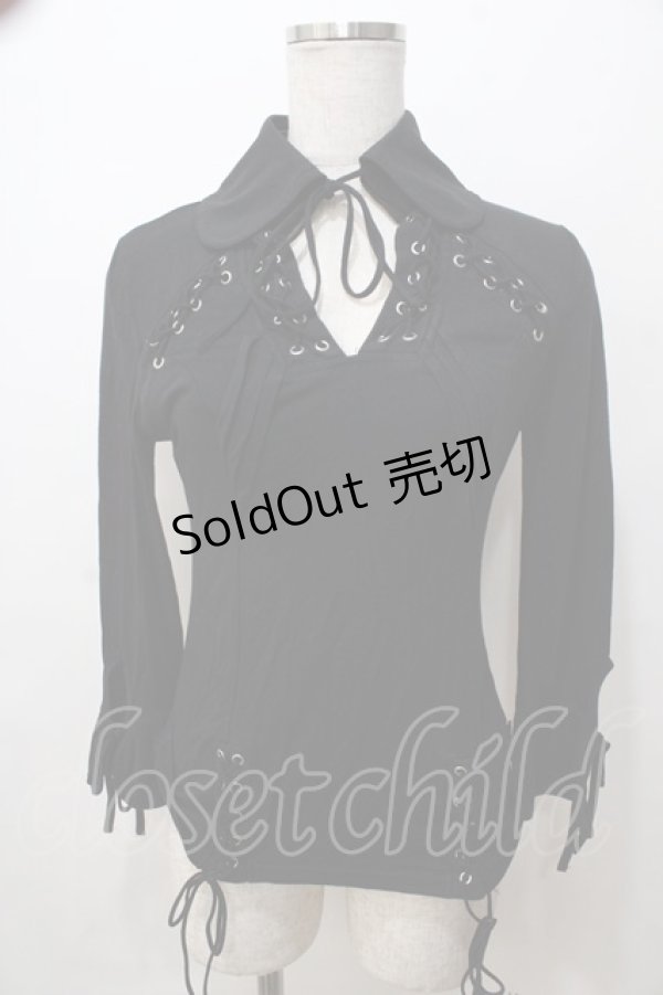 画像1: OZZ ANGELO / 編み上げトップス  黒 Y-25-08-17-089-OO-TO-SZ-ZY (1)