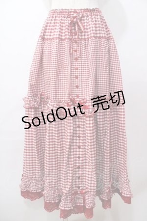 画像: PINK HOUSE / ×misako aoki ギンガムチェックスカート  赤 Y-25-08-17-113-LO-SK-SZ-ZY