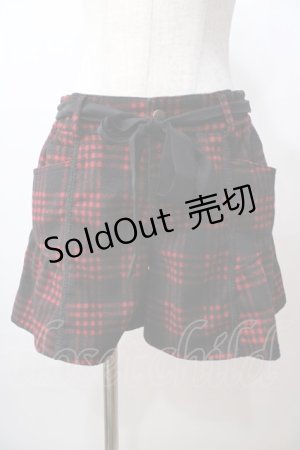 画像: Ozz Croce / ウエストシフォンリボンチェックショートパンツ  赤 Y-25-08-17-120-OO-PA-SZ-ZY