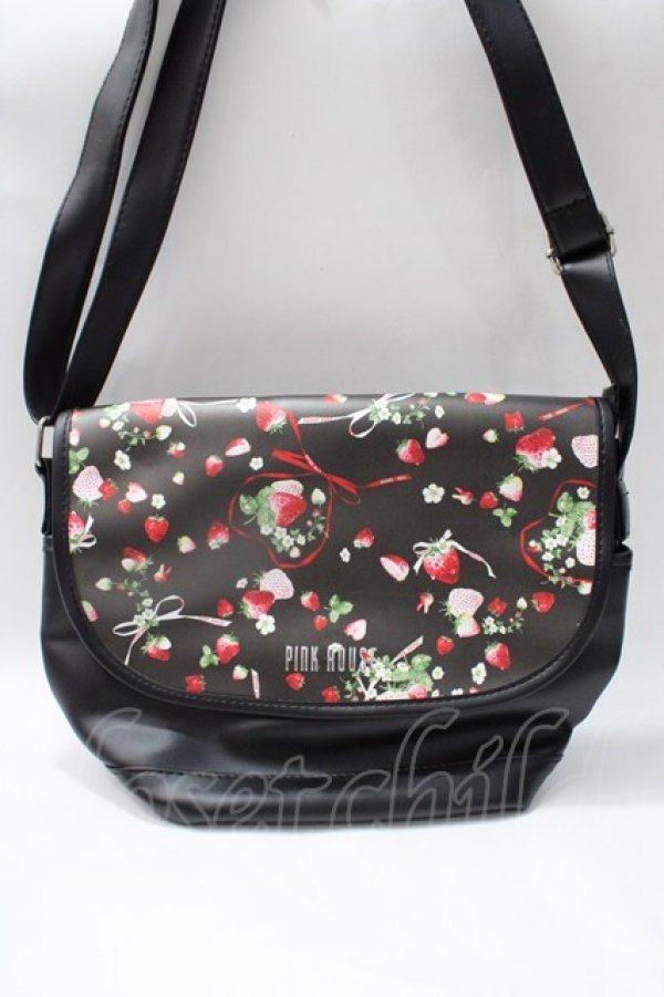 画像1: PINK HOUSE / メリーストロベリー柄ショルダーバッグ  黒 Y-25-08-17-038-LO-BG-SZ-ZT500 (1)