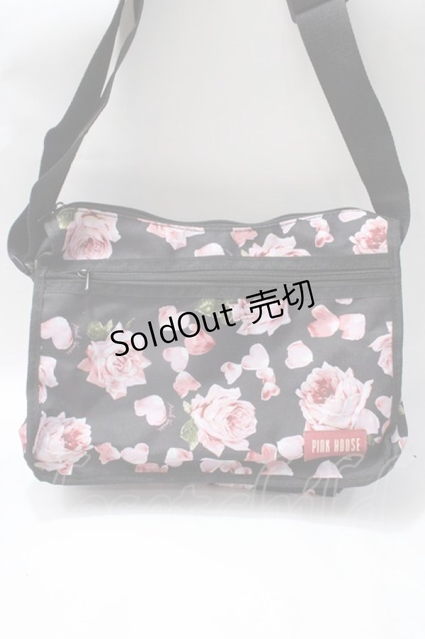 画像1: PINK HOUSE / ローズ柄ショルダーバッグ  黒 Y-25-08-17-039-LO-BG-SZ-ZT500 (1)