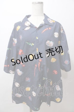画像: AXES-X / 台湾飲茶プリント半袖シャツ XL 紺 Y-25-08-19-054-AX-BL-SZ-ZY