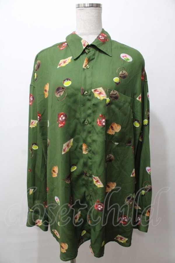 画像1: AXES-X / 和菓子プリント長袖シャツ XL グリーン Y-25-08-19-055-AX-BL-SZ-ZI (1)