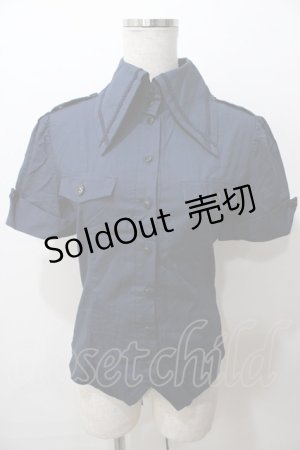 画像: ATELIER BOZ / バジリスク半袖ブラウス  ネイビー Y-25-08-19-065-EL-BL-SZ-ZY