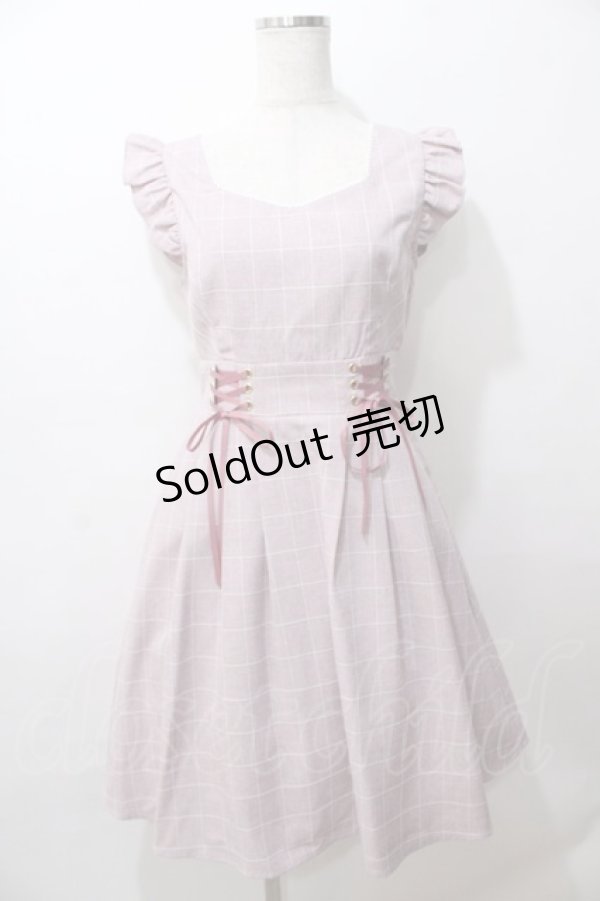画像1: Amavel / Wレースアップカタフリルチェックワンピース F ピンク Y-25-08-19-091-CA-OP-SZ-ZT326 (1)