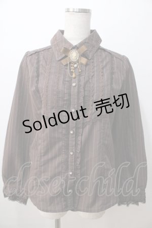 画像: axes femme / 王冠ボタンストライプフリルブラウス M 茶 Y-25-08-23-060-AX-BL-SZ-ZY
