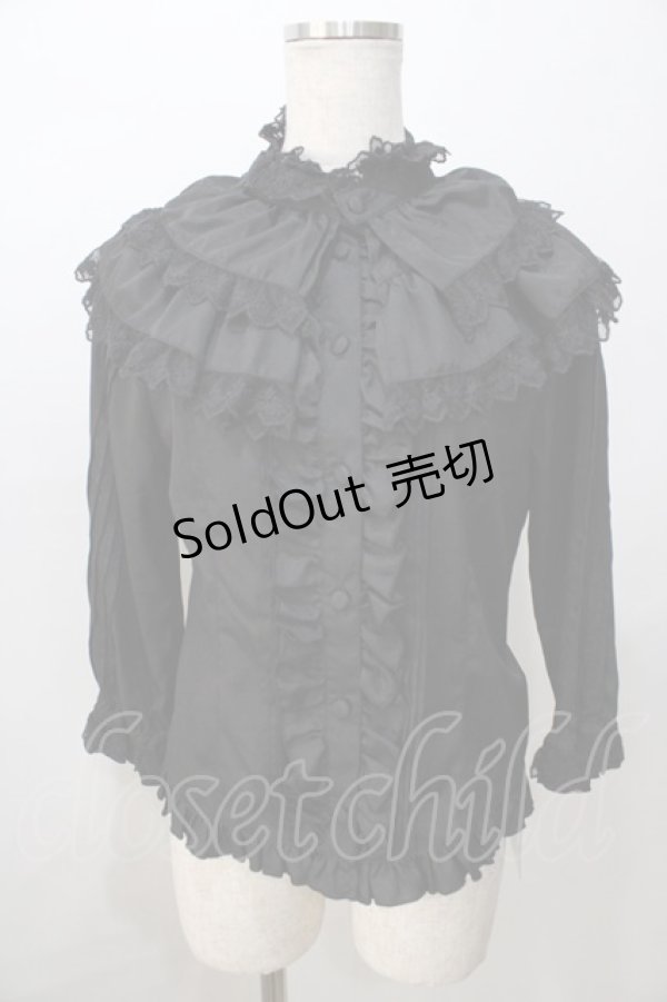 画像1: metamorphose / 飾り襟付七分袖ブラウス  黒 Y-25-08-23-076-ME-BL-SZ-ZY (1)