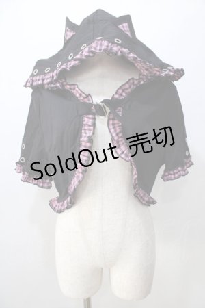 画像: DARK IN LOVE / Gothic lolita pink plaid cat ear hoody cape  黒 Y-25-08-23-095-PU-TO-SZ-ZY