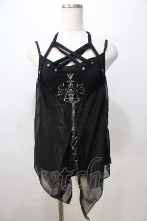 画像: Ozz Croce / ゴートptメッシュ重ねキャミ  黒 Y-25-08-23-096-OO-TO-SZ-ZY
