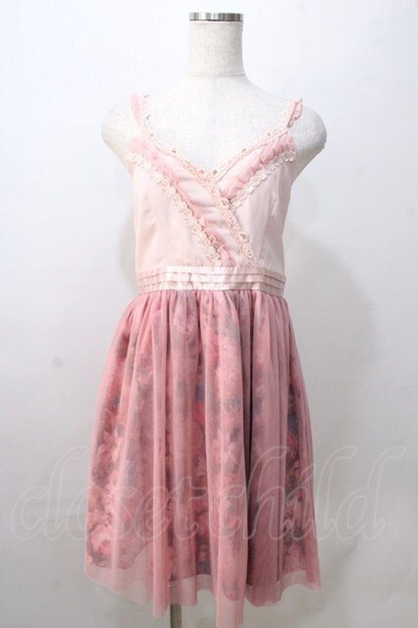 画像1: axes femme / 花柄シフォン切替ワンピース  ピンク Y-25-08-23-121-AX-OP-SZ-ZY (1)