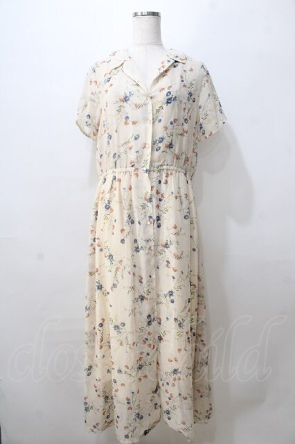 画像1: axes femme / 花柄開襟シャツワンピース M 生成り Y-25-08-23-125-AX-OP-SZ-ZY (1)