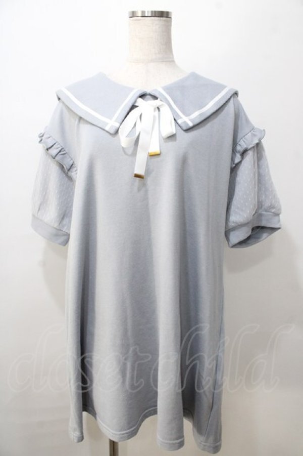 画像1: axes femme POETIQUE / 刺繍セーラーカットワンピース M サックス Y-25-08-23-126-AX-OP-SZ-ZY (1)