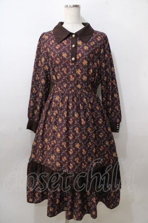 画像: axes femme / キンモクセイ柄タイルワンピース M ワイン Y-25-08-23-127-AX-OP-SZ-ZY