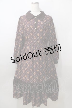 画像: axes femme / キンモクセイ柄タイルワンピース M ワイン Y-25-08-23-127-AX-OP-SZ-ZI
