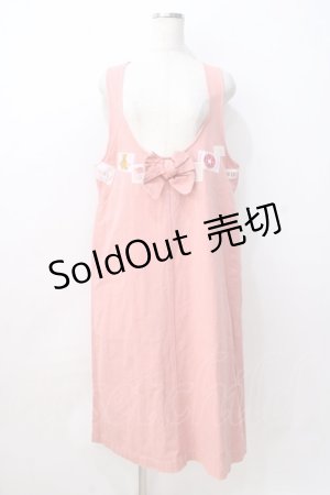 画像: PINK HOUSE / ワッペンリボン付きジャンパースカート  ピンク Y-25-08-23-152-LO-OP-SZ-ZY