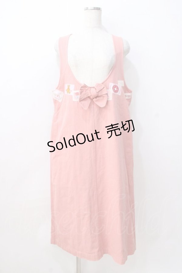 画像1: PINK HOUSE / ワッペンリボン付きジャンパースカート  ピンク Y-25-08-23-152-LO-OP-SZ-ZY (1)