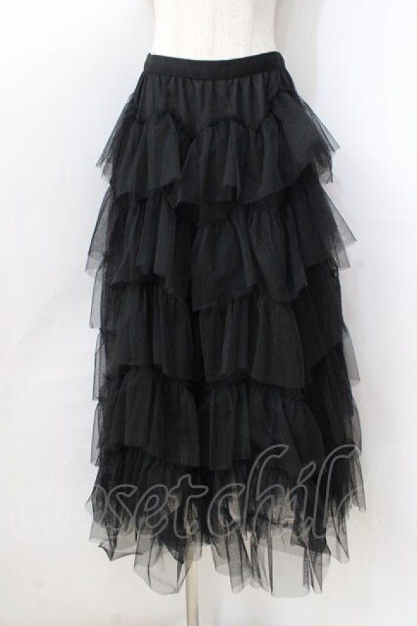 値下げ【新品未使用】Tulle Bratop ブラック Ozz oneste / チュールウエーブフリルスカート 黒 Y-25-08-23
