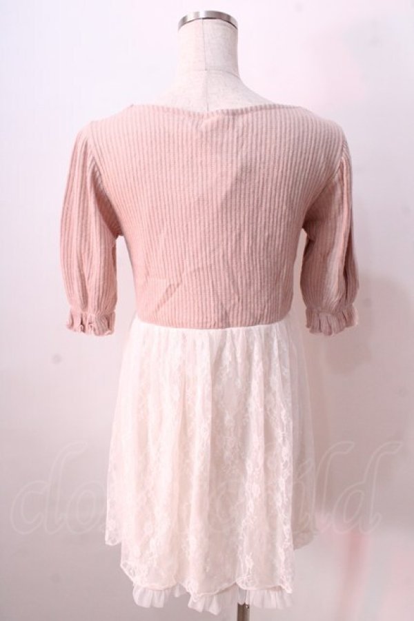 画像2: LIZ LISA / レース切替ニットワンピース 0 ピンク×白 Y-25-08-26-056-LO-OP-SZ-ZI (2)