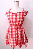 画像1: LIZ LISA / 肩リボンギンガムワンピース 0 アカ Y-25-08-26-060-LO-OP-SZ-ZI (1)