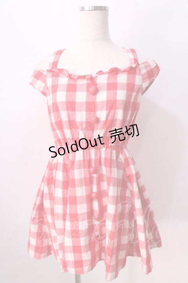 画像1: LIZ LISA / 肩リボンギンガムワンピース 0 アカ Y-25-08-26-060-LO-OP-SZ-ZI (1)