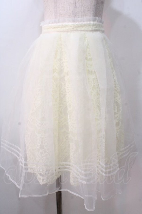 画像1: LIZ LISA / オーガンジー重ねレーススカート 0 アイボリー Y-25-08-26-070-LO-SK-SZ-ZT052 (1)