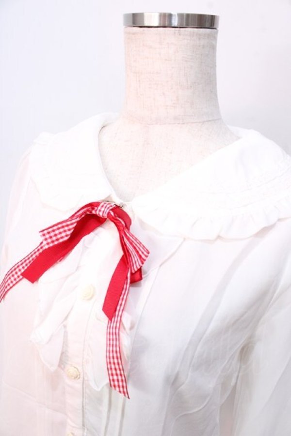 画像3: LIZ LISA / ギンガムリボンブラウス 0 オフ白 Y-25-08-26-011-LO-BL-SZ-ZT028 (3)