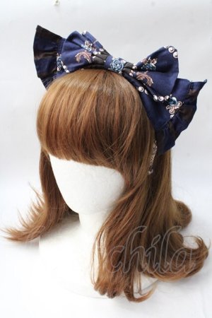 画像: ALICE and the PIRATES / Kitten's Wonder Night Tea Party柄カチューシャ  紺 Y-25-08-30-068-PA-AC-SZ-ZY