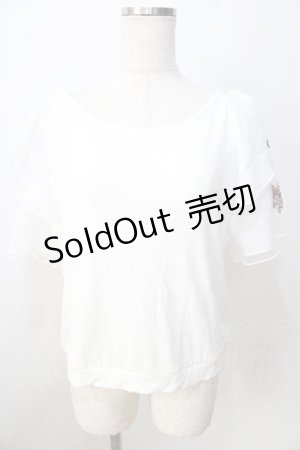 画像: axes femme / チュール×刺繍フレア袖プルオーバー  白 Y-25-08-30-099-AX-TO-SZ-ZY