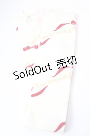 画像: metamorphose / ロゴリボンオーバーニー  オフ白×赤 Y-25-08-30-048-ME-ZA-SZ-ZY