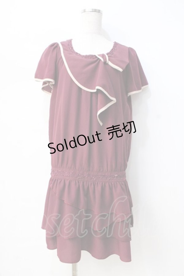 画像1: axes femme / リボンデザインチュニ  ワイン Y-25-08-31-037-AX-OP-SZ-ZI (1)