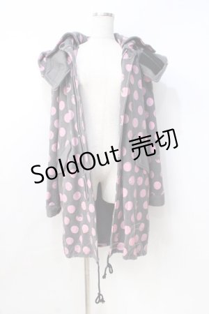 画像: MINT NeKO / フード付きねこじろう×ドットロングパーカー  グレー Y-25-08-31-039-HN-TO-SZ-ZY