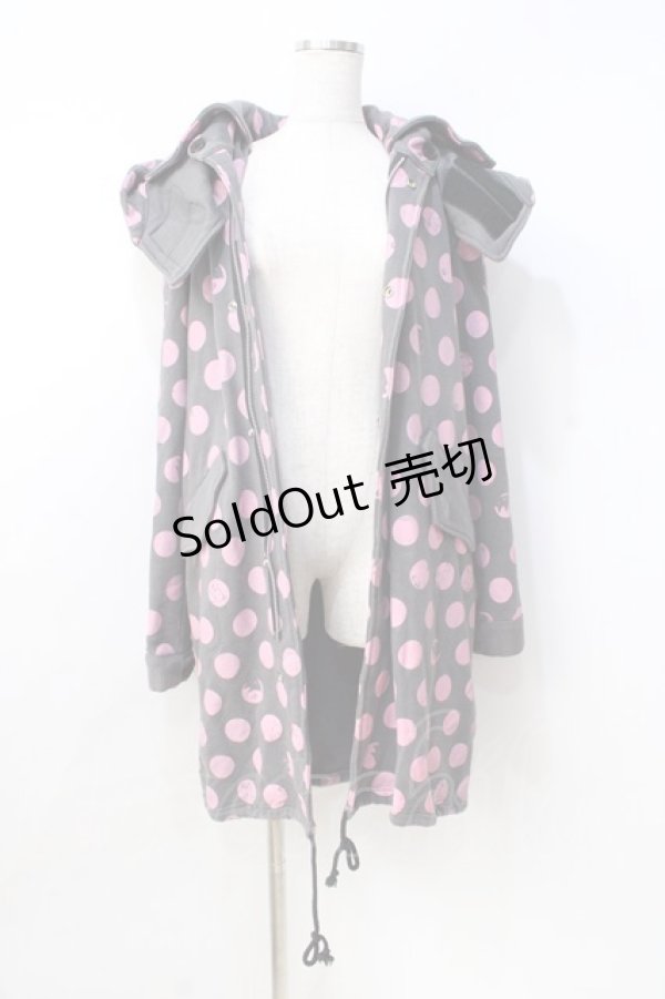 画像1: MINT NeKO / フード付きねこじろう×ドットロングパーカー  グレー Y-25-08-31-039-HN-TO-SZ-ZY (1)