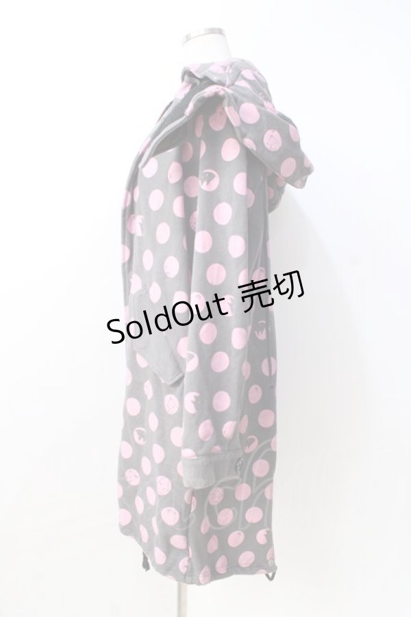 画像2: MINT NeKO / フード付きねこじろう×ドットロングパーカー  グレー Y-25-08-31-039-HN-TO-SZ-ZY (2)