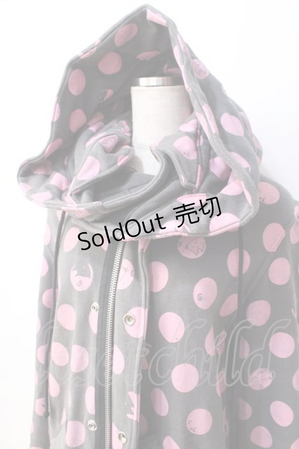 画像5: MINT NeKO / フード付きねこじろう×ドットロングパーカー  グレー Y-25-08-31-039-HN-TO-SZ-ZY (5)