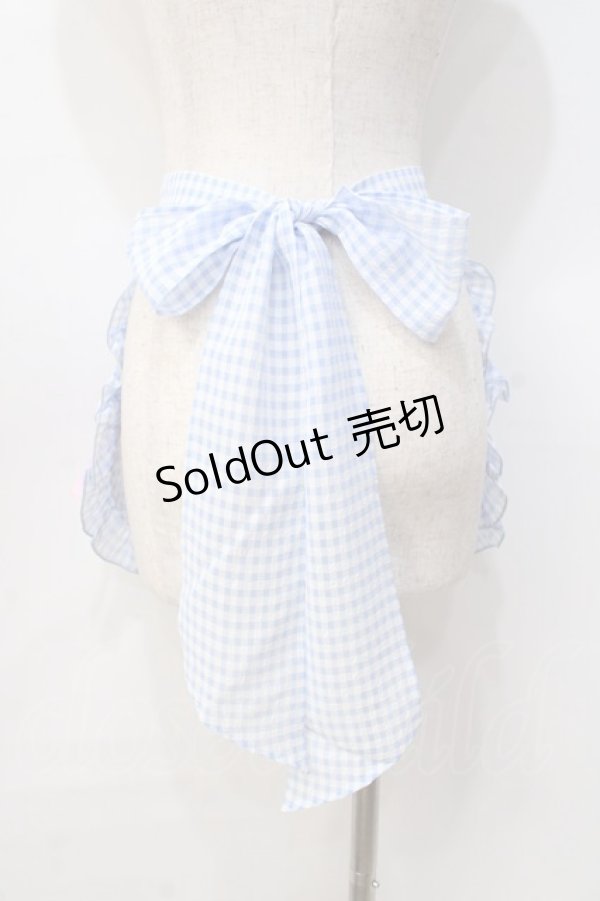 画像2: Angelic Pretty / オリジナルロゴギンガムフリルエプロン  サックス Y-25-08-31-058-AP-SK-SZ-ZY (2)