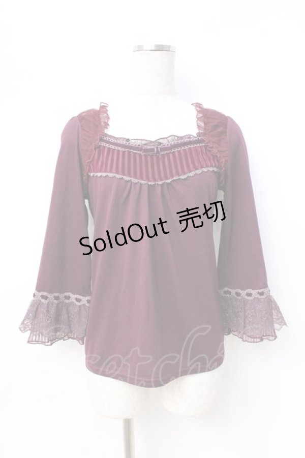 画像1: axes femme / ベロア使いカットソー  ワイン Y-25-08-31-011-AX-TO-SZ-ZY (1)