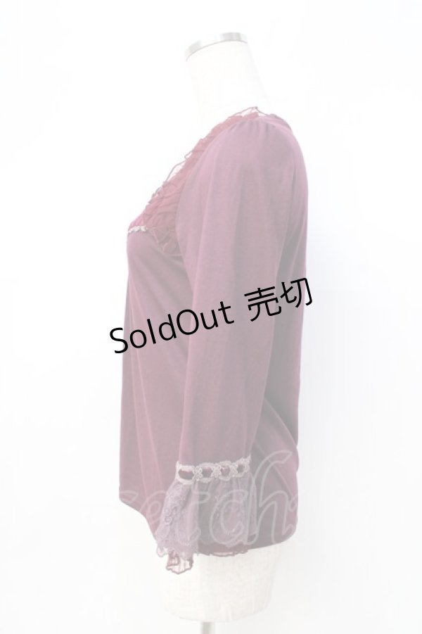 画像2: axes femme / ベロア使いカットソー  ワイン Y-25-08-31-011-AX-TO-SZ-ZY (2)