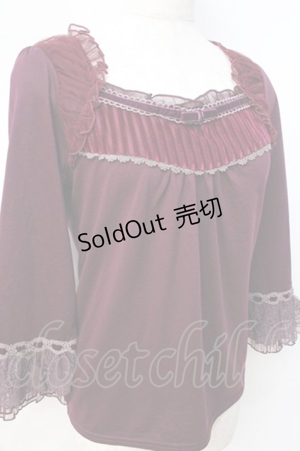 画像4: axes femme / ベロア使いカットソー  ワイン Y-25-08-31-011-AX-TO-SZ-ZY (4)