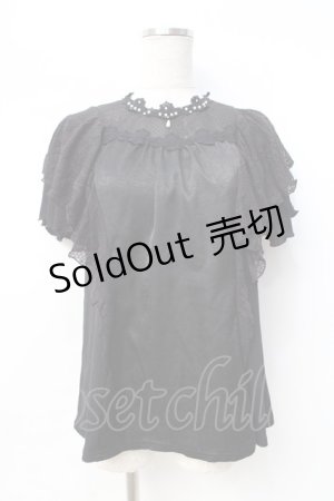 画像: axes femme / レースラッフルテレコトップス  黒 Y-25-08-31-013-AX-TO-SZ-ZY