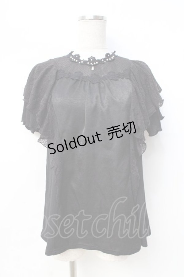 画像1: axes femme / レースラッフルテレコトップス  黒 Y-25-08-31-013-AX-TO-SZ-ZY (1)