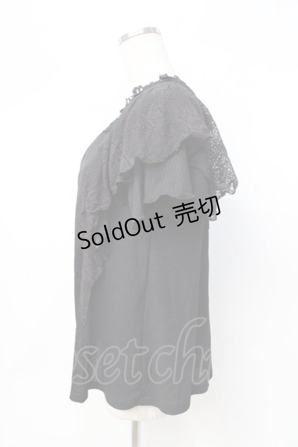 画像2: axes femme / レースラッフルテレコトップス  黒 Y-25-08-31-013-AX-TO-SZ-ZY (2)