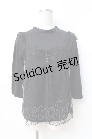 画像: axes femme / チュールキャミ重ね七分袖トップス  黒 Y-25-08-31-015-AX-TO-SZ-ZY