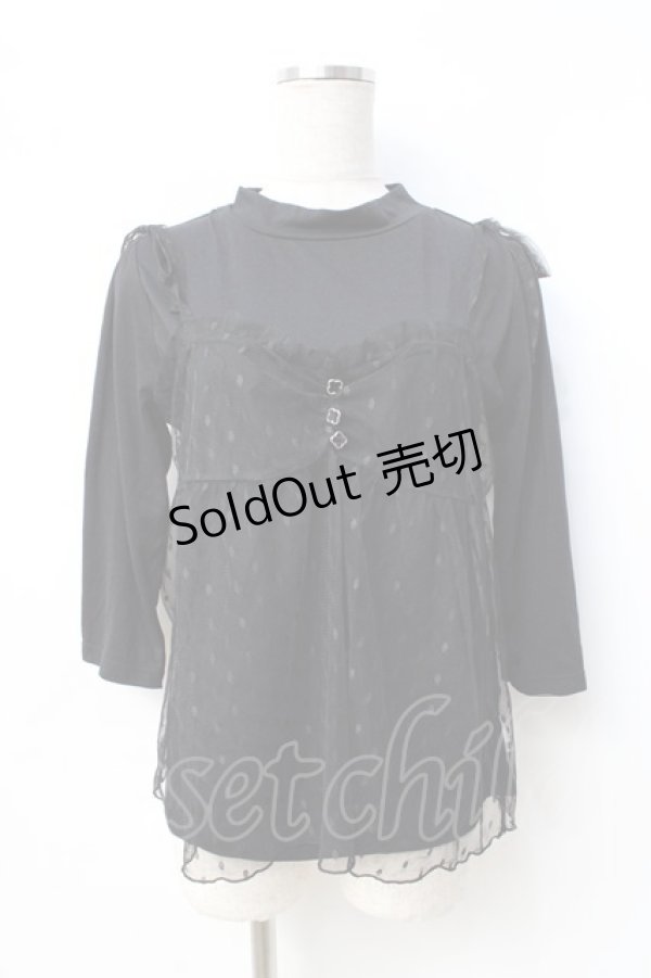 画像1: axes femme / チュールキャミ重ね七分袖トップス  黒 Y-25-08-31-015-AX-TO-SZ-ZY (1)