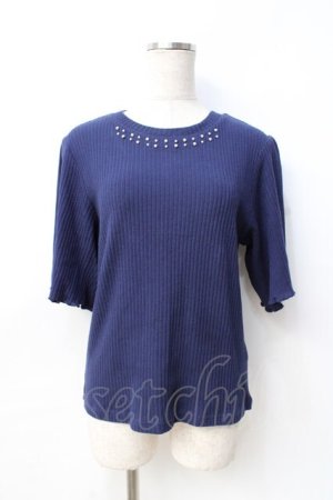 画像: axes femme / パール使いトップス  紺 Y-25-08-31-017-AX-TO-SZ-ZY
