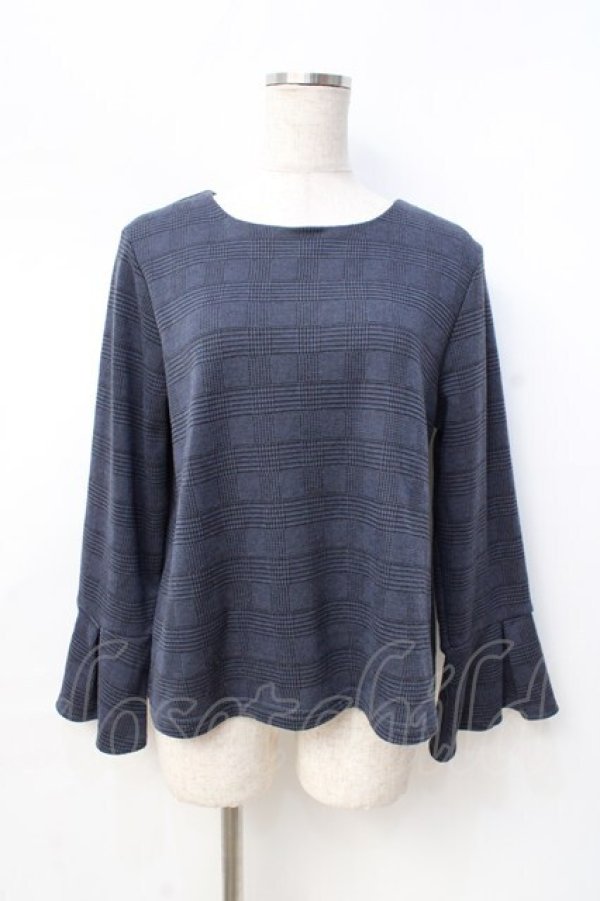 画像1: axes femme / グレンチェックバックシフォントップス  ブルー Y-25-08-31-022-AX-TO-SZ-ZI (1)