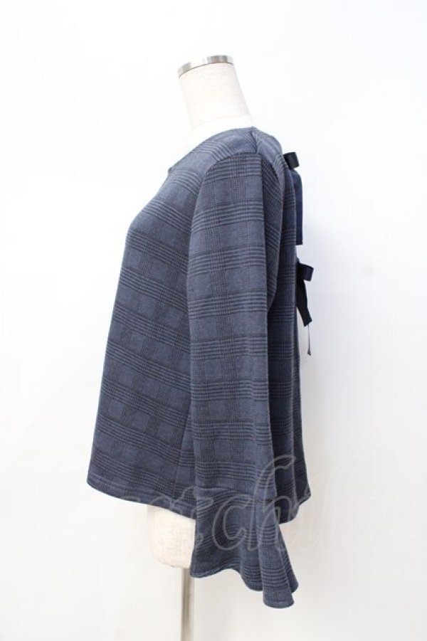 画像2: axes femme / グレンチェックバックシフォントップス  ブルー Y-25-08-31-022-AX-TO-SZ-ZI (2)