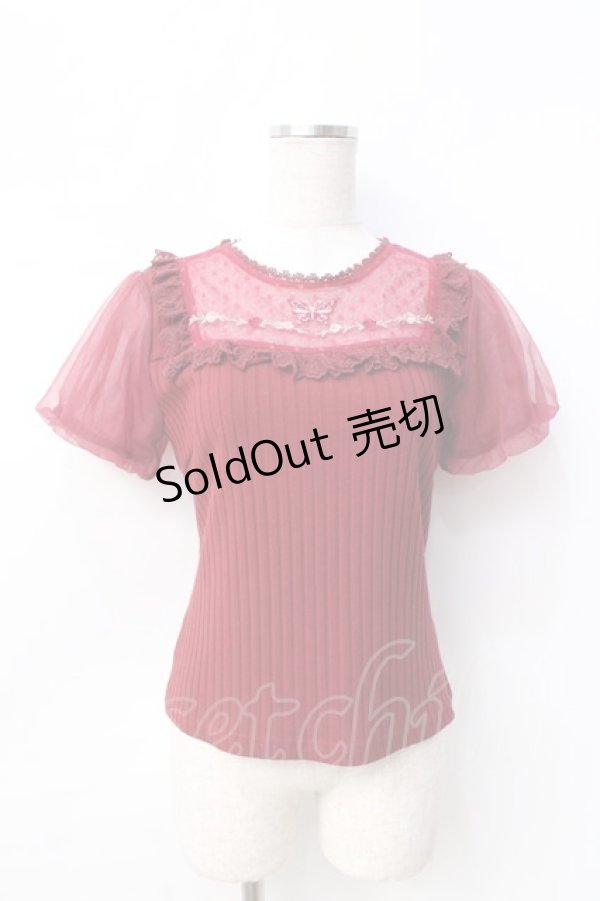 画像1: axes femme POETIQUE / 蝶ステッチ切替トップス  ワイン Y-25-08-31-023-AX-TO-SZ-ZI (1)
