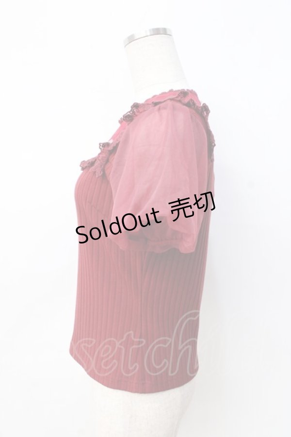 画像2: axes femme POETIQUE / 蝶ステッチ切替トップス  ワイン Y-25-08-31-023-AX-TO-SZ-ZI (2)